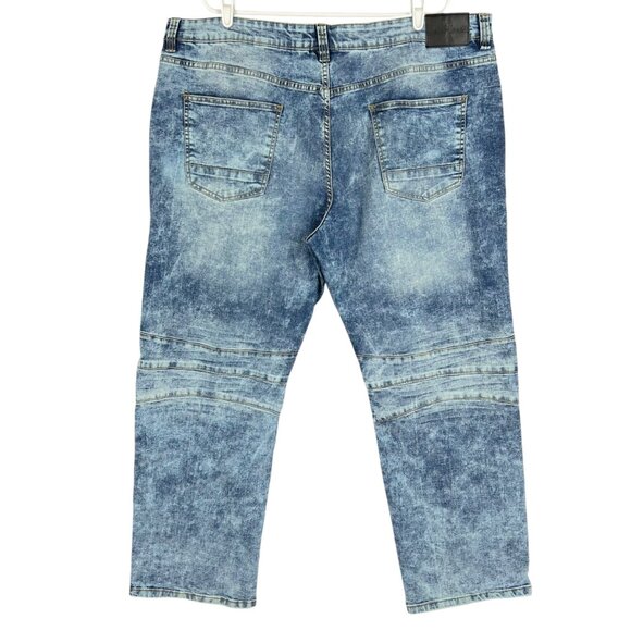 Marc Ecko Cut & Sew Men's Stretch Acid Wash Blue Denim Moto Jeans Size 44x32 - Picture 2 of 12